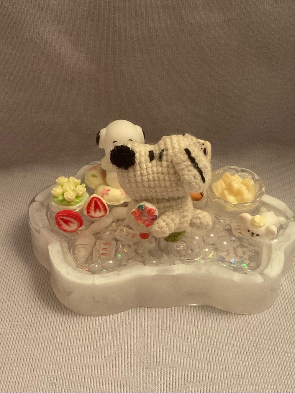 Crochet wool Snoopy and themed stand handmade amigurumi
